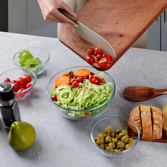 NUTRIUPS 8 Inch Glass Mixing Bowls Set of 4, 50oz Microwavable Glass Bowls