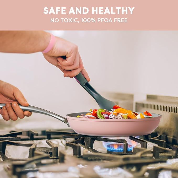 CIARRA Nonstick Ceramic Frying Pan, Non Toxic, PTFE & PFOA Free, Oven Safe & Compatible with All Stovetops, 10.2 Inches, Pink