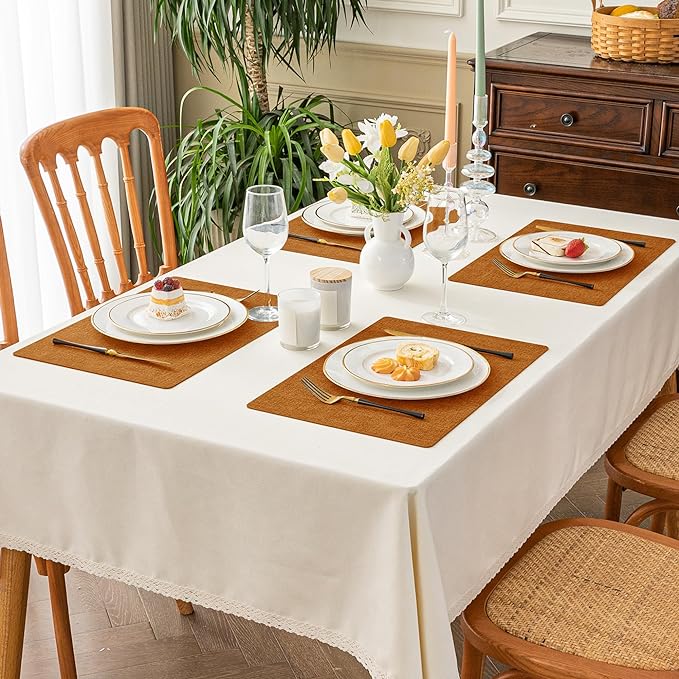 Romanstile Fall Vinyl Placemats Set of 6-12 X 18 Inch - Heat Resistant Place Mats 100% Waterproof Oilproof Wipeable Reversible Faux Leather Table Mats for Kitchen/Dining/Party/Outdoor, Orange