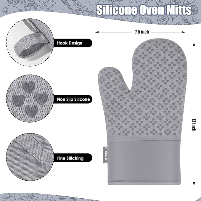 Dish Towels and Dishcloths with Oven Mitts Sets- 100% Cotton Tea Towels for Kitchen- 500 F Heat Resistant Oven Mittens 7.5"x12", Durable Dish Cloths 11.8"x11.8", Absorbent Dish Towels 13.5"x24"