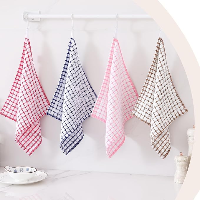 Kitinjoy Cotton 8 Pack Terry Kitchen Dish Cloths, 12 x 12 Inches Super Soft and Absorbent Dish Rags, Quick Drying Dish Towels for Washing Dishes, Mix Colour