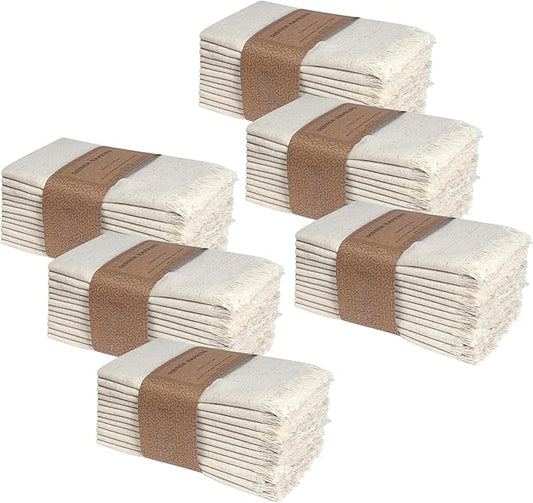 Bedding Craft Linen Flax Cotton Cloth Napkins 18x18 Set of 72 – Natural Fabric with Fringed Corners – Machine Washable Dinner Napkins for Weddings, Baby Showers, Parties & Table Décor (6 Dozen)