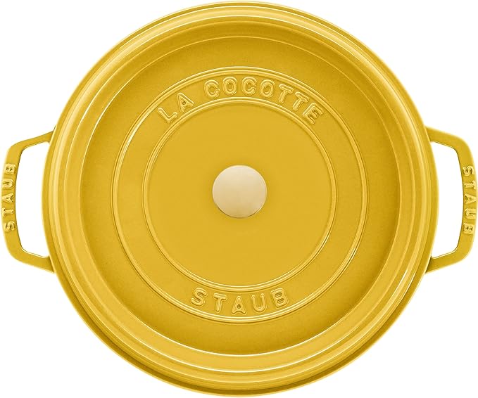 Staub Cast Iron Round Cocotte, Dutch Oven, 7-quart, serves 7-8, Made in France, Citron
