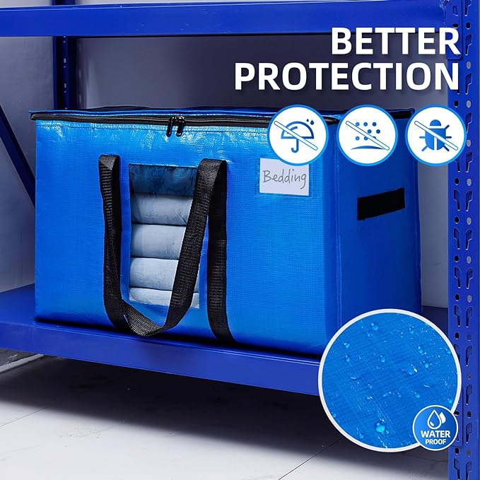 TAILI Extra Large Moving Bags, 6 Pack Blue Heavy Duty Totes for Storage with Visible Window, Wrap Around Handles, Storage Bags for Space Saving, Alternative to Moving Boxes