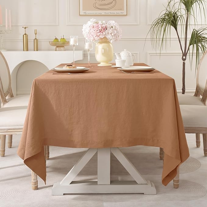 Linen World Linen Tablecloth, 100% French Linen Beige Tablecloth 120" x 60" Inch, Washable Rectangular Tablecloth for Dining, Outdoor, Weddings and Restaurants, Decorative Valentine Easter