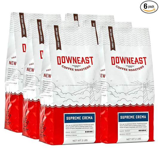 Downeast Coffee Roasters Whole Bean Coffee - Supreme Crema Espresso - Select Central and South American Highlands (2 lb Bag, Pack of 6)