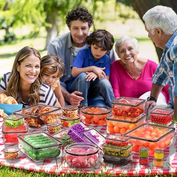 RockBerry 56 PCS Food Storage Containers with Lids Airtight- Plastic Container for Pantry Kitchen Organization-Microwave Dishwasher,Freezer Safe 100% Leak Proof (28 Stackable Boxes-28 Lids)