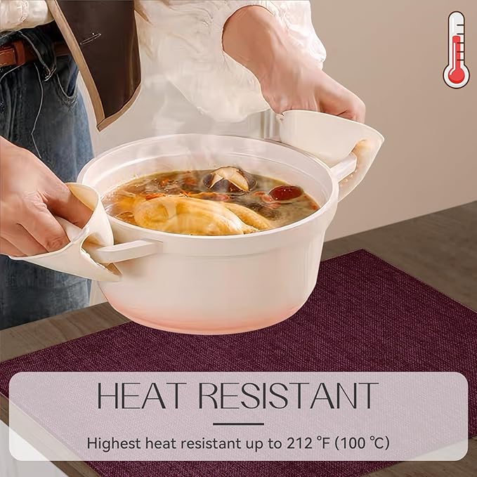 Romanstile Cloth Placemats Set of 6-12 x 18 Inch, Heat Resistant Double Layered Thickened Burlap Place Mats, Washable Linen Farmhouse Table Mats for Kitchen/Dining/Party/Outdoor, Purple