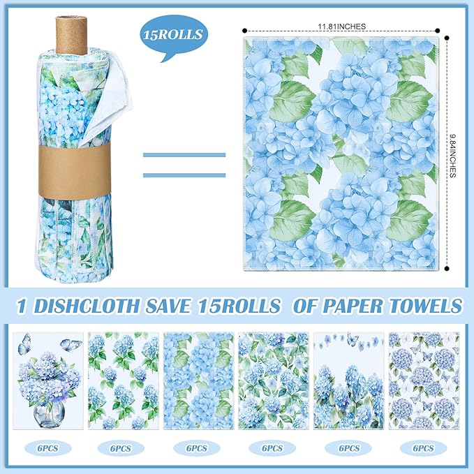 36 Pack Reusable Cleaning Cloths Washable Cotton Kitchen Dish Towels for Home Christmas Party Supplies Bulk, 9.84x11.81in (Hydrangea)