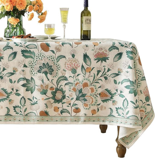 patdrea Designer French Table Cloth for Rectangle Tables,Vintage Italian Floral Tablecloth,Country Summer Linen Tablecloth,Wrinkle Free Table Cover for Kitchen Dining,Christmas,55" x 87"