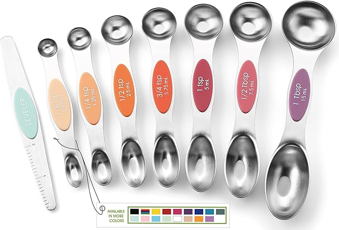 Spring Chef Stainless Steel Metal Magnetic Measuring Spoons Set of 8 with Leveler, Heavy Duty Nesting Teaspoon & Tablespoon Measuring Spoons, Kitchen Gadgets for Baking & Cooking - Desert Sunset