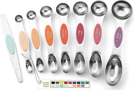 Spring Chef Stainless Steel Metal Magnetic Measuring Spoons Set of 8 with Leveler, Heavy Duty Nesting Teaspoon & Tablespoon Measuring Spoons, Kitchen Gadgets for Baking & Cooking - Desert Sunset