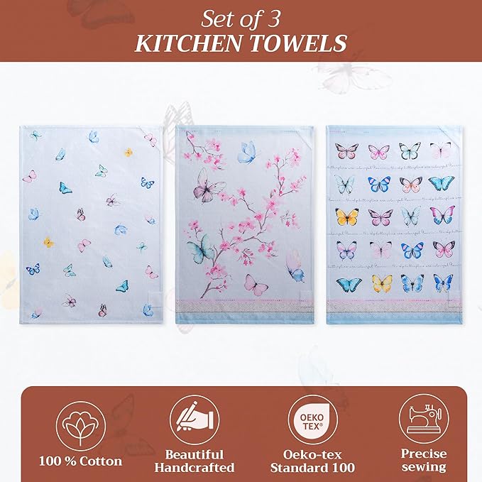 Maison d' Hermine Kitchen Towels Set of 2 100% Cotton 27.50" x 20" Reusable Cloth Tea Dish Towels Absorbent with Hanging Loop for Kitchen, Dining, Cocktail Parties Spring/Summer (Blossoms in Spring)