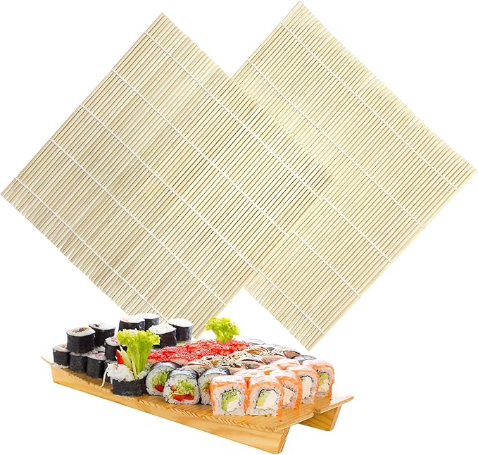 Upoomat Sushi Rolling Mat Set - 2 Pack Bamboo Sushi Rice Roller Mats for Easy and Fun Sushi Making at Home(9.45" x 9.06")