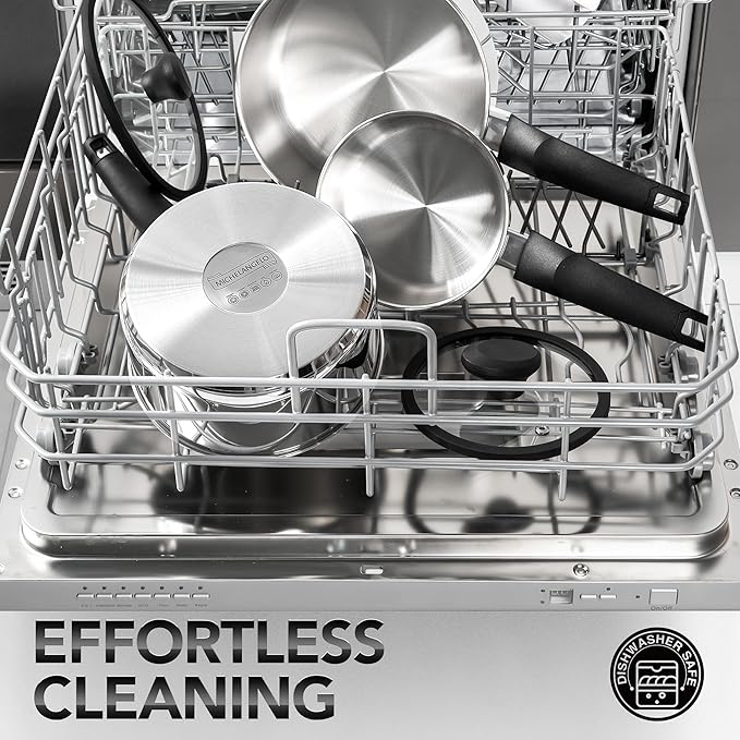 MICHELANGELO Stainless Steel Saucepan with Lid 1QT & 2QT & 3QT, Triply Stainless Steel Saucepans with Bakelite Handle, Premium Nonstick Sauce Pot Set for Kitchen Cooking, Induction Compatible