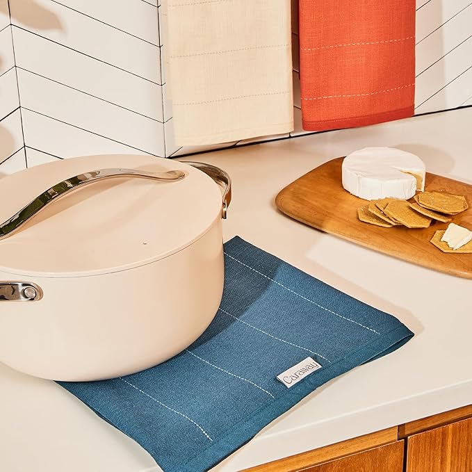 Caraway Tea Towels - Reusable Dish Towels - Made from 100% Organic Cotton - Highly Absorbent & Lint-Free - Perfect for Kitchen Cleanup or Table Setting - Extra Large Size - Perracotta