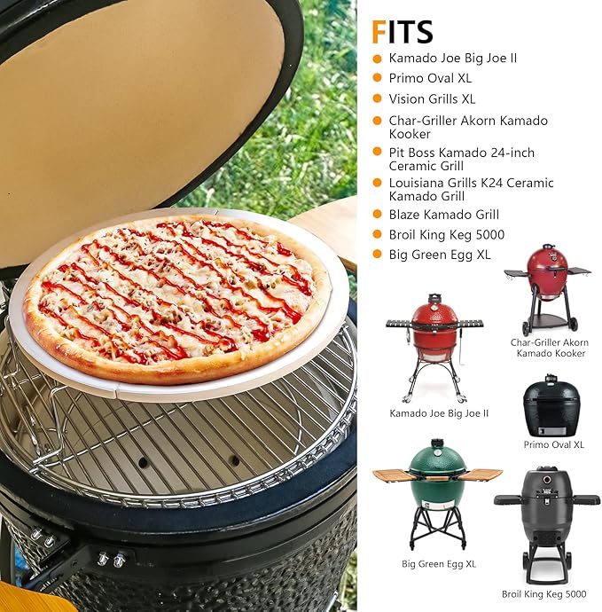 Half Moon Baking Stone Pizza Baking Stone for Big Green Egg XL, 2Pack 19.7" Cooking Stone Ceramic for Kamado Joe Big Joe II, for Primo Oval XL, for Vision Grills XL,forCharGriller Akorn Kamado Kooker