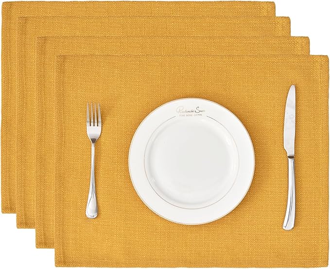 BALCONY & FALCON Placemats Set of 4 Faux Linen Cloth Place Mats Washable Waterproof Wrinkle Resistant Table Placemats for Dining Kitchen Farmhouse Indoor & Outdoor Use(Golden, 13.8”x 17.7”