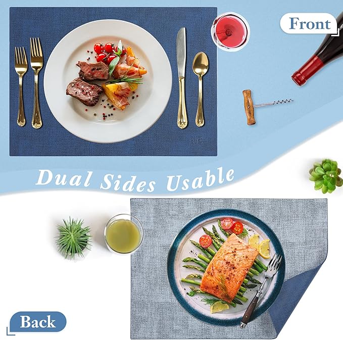SUEH DESIGN Leather Placemats Set of 6 Reversible Table Mats Heat Resistant Waterproof No-Slip Place Mats for Dining Table Kitchen Parties