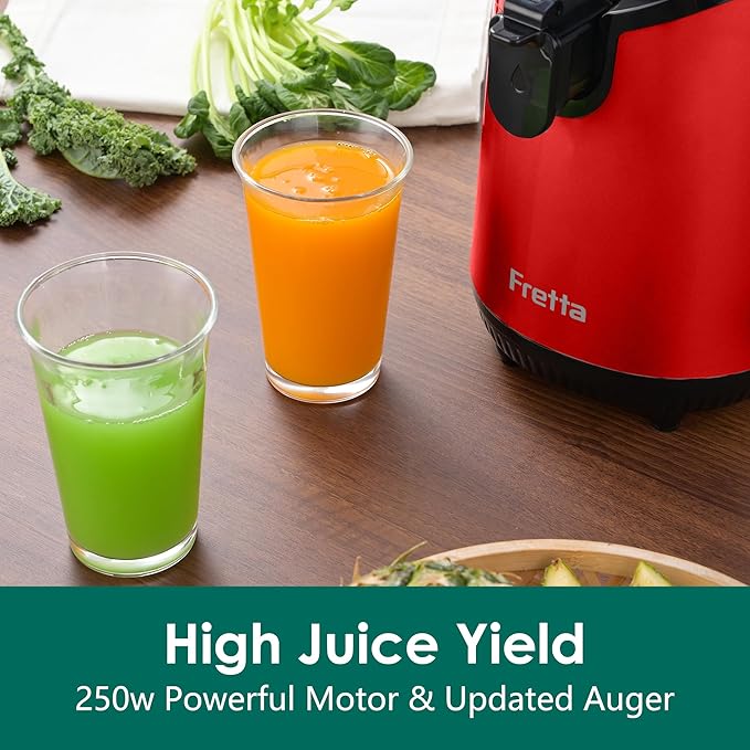Cold Press Juicer Machines, Slow Masticating Juicer with 5.3" Extra Large Feed Chute Fit Whole Fruits & Vegetables, Self Feeding Effortless for Batch Juicing, BPA Free 250W (Red, 1.8L)