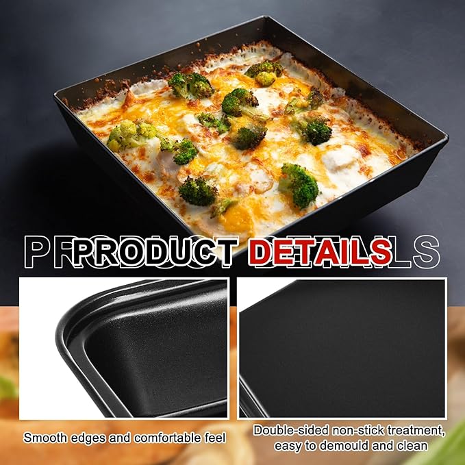 3 Pcs Detroit Style Pizza Pan 10 x 10 x 1.8 Inch Non Stick Rectangle Deep Pizza Pans Pre Seasoned Carbon Steel Sicilian Style Pan Dish Bakeware Kitchenware