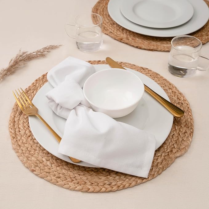 Blue Needles Solid Cloth Napkins Set of 6 White 100% Cotton Dinner Napkins 18x18 inches - Soft, Reusable, Absorbent & Washable Fall Thanksgiving Linen, Ideal for Events, Parties & Everyday Use