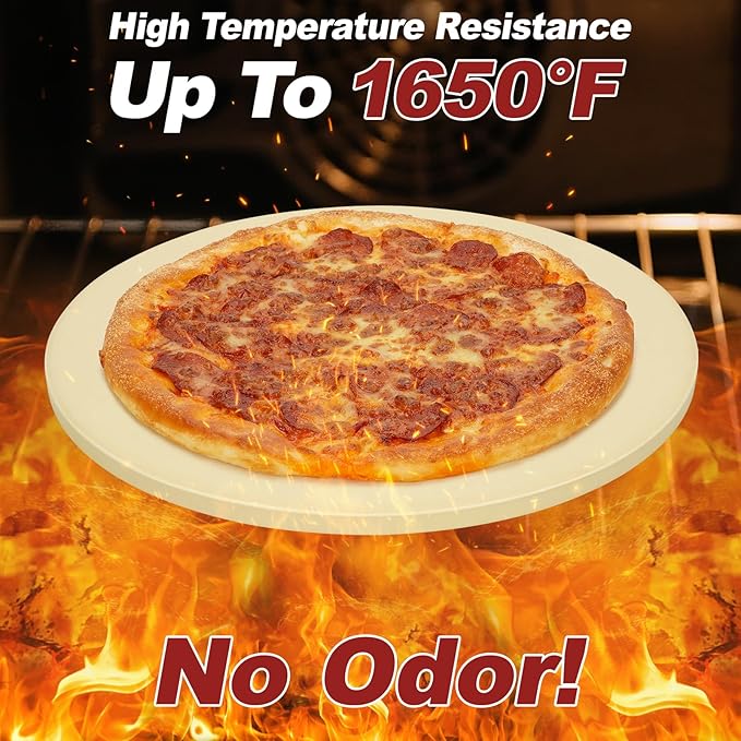Round Pizza Stone for Grill and Oven- 16 inch Baking Stone Heavy-Duty Cordierite Pizza Stone for Bread, Cookies, Heat Proof BBQ Grilling Cooking Stone for Making Crisp Crust Pizza (Beige)