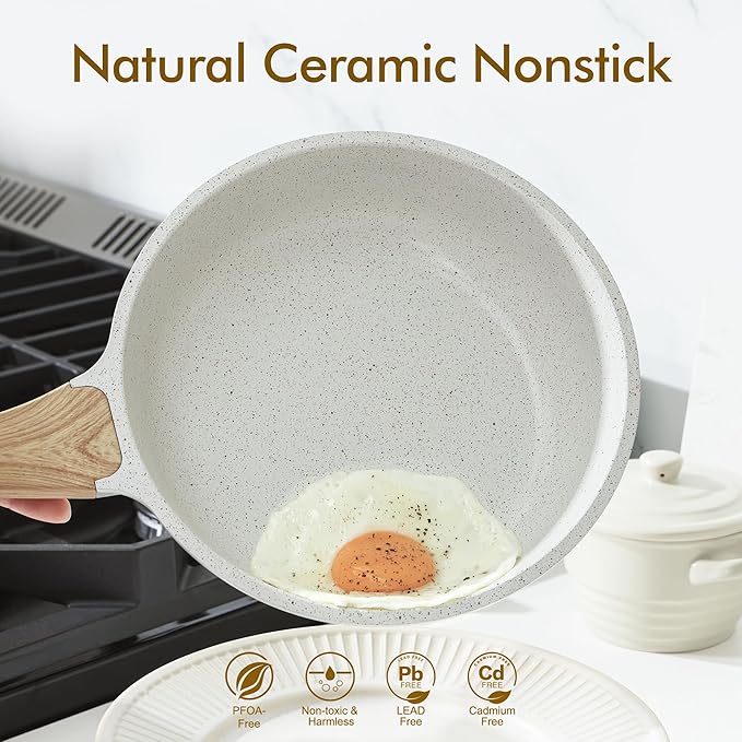 SENSARTE Nonstick Ceramic Frying Pan Skillet, 8-Inch Omelet Pan, Healthy Non Toxic Chef Pan, Induction Compatible Egg Pan with Heat Resistant Handle, PFAS-Free, White