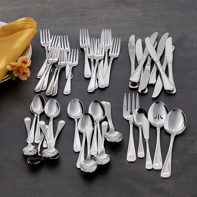 Oneida Flight 65 Piece Everyday Flatware, Service for 12, 18/0 Stainless Steel, Silverware Set, Dishwasher Safe