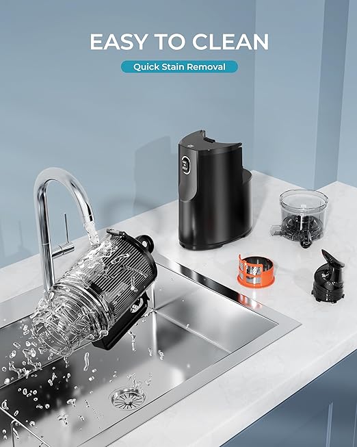 Cold Press Juicer, EUHOMY 5.4" Extra Large Feed Chute Slow Masticating Juicer, 250W Juicer Machines, 99.6% High Juice Yield,for Whole Vegetables & Fruits, Reverse Function, Easy to clean.Black