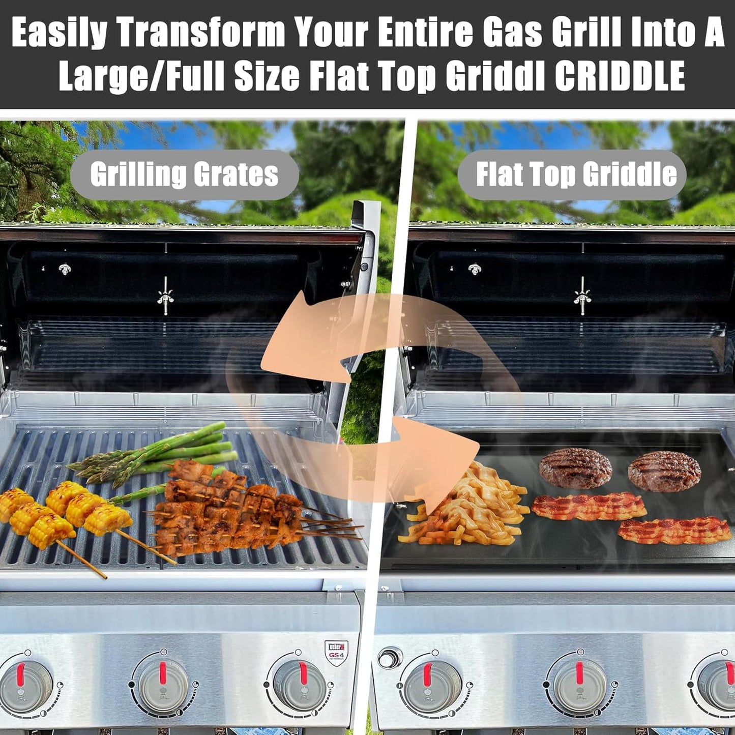 SafBbcue 97888 Full Size Griddle Inserts for Monument 24367 24633 13892 17842 35633 41847NG Grill Flat Top Griddle for Monument Replacemnt Parts 35633G 35633B D405 D425, Carbon Steel