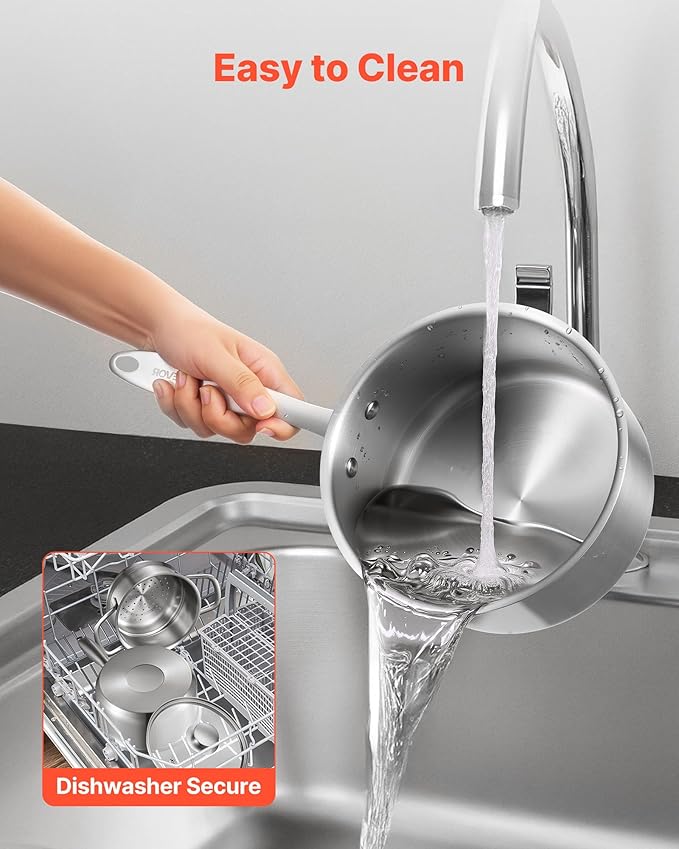 VEVOR 2.5 QT Saucepan with Steamer, Stainless Steel Saucepan with Glass Lid, Multipurpose Nonstick Stainless Steel Sauce Pot with Ergonomic Handle, Friendly for Oven, Dishwasher, Induction Cooker