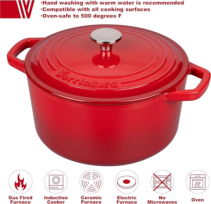 Enameled Cast Iron Dutch Oven Pot with Lid, for Bread Baking, Round Bread Oven- include Sourdough Bread Baking Supplies Set, 4.5QT, Red