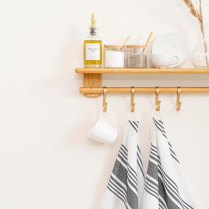 Black Striped Kitchen Towels - 6 Pack, 100% Cotton, 30"x20" Black Cotton Tea Towels - Highly Absorbent, Washable, Durable, Lint-Free All-Season Hand Towels (6 Pack)