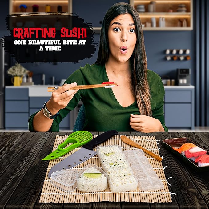 Sushi Making Kit, 22-in-1 Sushi Bazooka Sushi Roller bamboo sushi rolling mat Includes Avocado Slicer, Sushi Knife, Sushi Mold, Chopsticks, DIY Kit Tool Sushi making set for Beginners