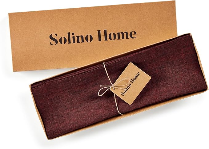Solino Home Linen Square Placemats Set of 4 - Red Garnet Placemats 14 x 14 Inch - 100% Pure Linen Table Mats for Fall, Autumn, Thanksgiving, Christmas, Winter - Athena