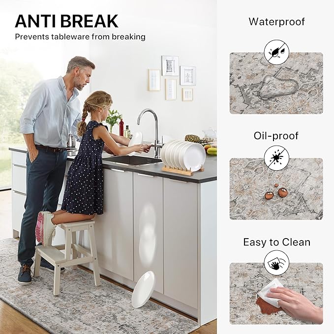 GENIMO Kitchen Mats for Floor 2PCs, Washable Anti Fatigue Mat for Cushioned, 20"x48"+20"x32", Waterproof Kitchen Rugs, Non Slip Comfort Standing Mat Rug for Home, Sink, Laundry, LightTaupeBrown