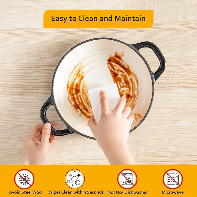 Velaze Enameled Cast Iron Dutch Oven for Bread Baking,5 QT Round Bread Oven Pot with Dome Lid for Sourdough, Roasting,Braising(Black)