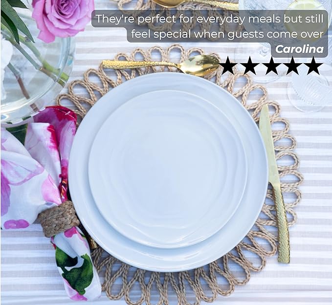 White Porcelain Dinnerware Set for 4–12-Piece Plates and Bowls Sets with Natural Waves – Durable, Microwave, Oven, Dishwasher Safe, Scratch Resistant Modern China Dish Set, stylish, everyday tableware