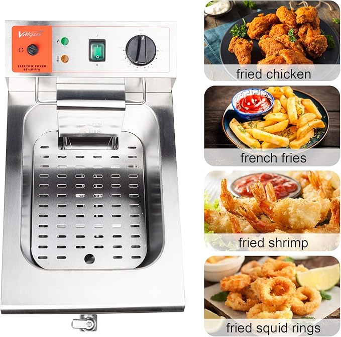 Valgus 1750W Stainless Steel Electric Deep Fryer 12L Large Capacity Countertop Kitchen Frying Machine with Basket & Lid, Drain System