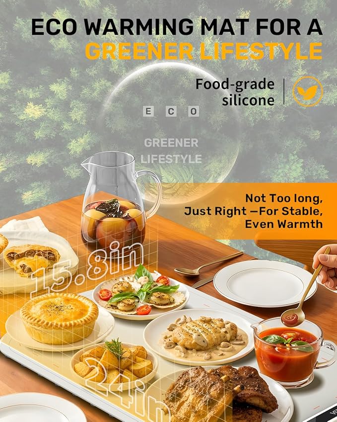 Warming Mat for Food, VEPOKA Food Warmer Mat for Countertop, Electric Warming Tray with 7 Temp Levels & Auto Shut-Off, Food Warmers for Parties, Ideal Gift for Kitchen & Buffet Use