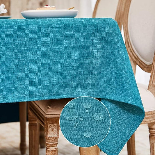 Table Cloth Rectangle Table Cover 55x71 Inches Faux Linen Wrinkle Free and Waterproof Lake Blue Rectangle Tablecloth for Kitchen Dining Party Buffet Wedding