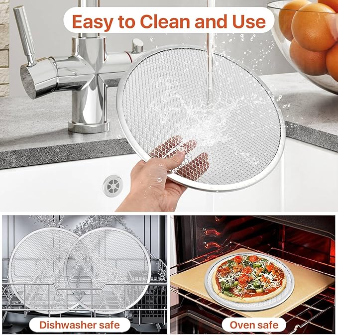 3 Pack Pizza Screen, 12 Inch Pizza Baking Screen, Aluminum Alloy Restaurant Grade Baking Screen for Oven, Round Pizza Crisper Tray, Pizza Mesh Baking Tray for Home Kitchen, BBQ, Seamless