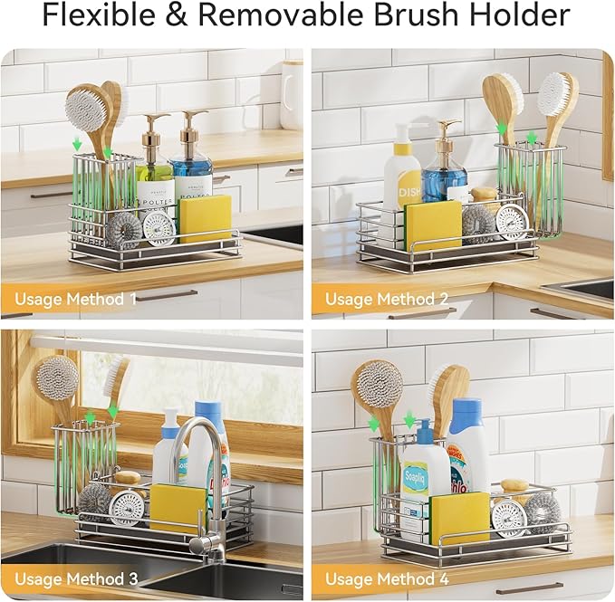 Yofidra Kitchen Sink Caddy with Instant Drying Stone, Metal Stainless Steel Dish Sponge Holder Basket for Sponges, Scrubbers, Soap, 9.5" X 5.5" X 5.7" Sink Box Organizer