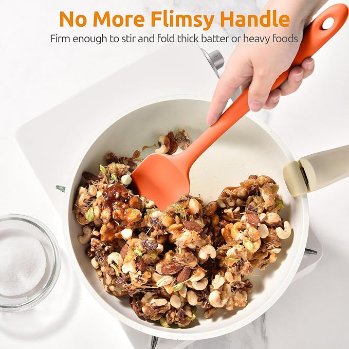 U-Taste Extra-Long 600ºF Heat Resistant Spatula Spoon: 14" Silicone Spoonula Cooking Utensils for Kitchen Use, Non-Stick Scoop Scraper with Soft Edge & Firm Core for Baking, Mixing, Serving (Orange)