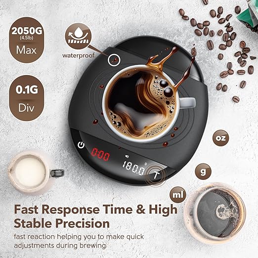 Mini Coffee Scale with Timer - Digital Espresso Scale 2kg/0.1g Accuracy Pour Over Coffee Rechargeable Down to 0.1g High Precision for Kitchen Food Weighing Measuring Baking Green