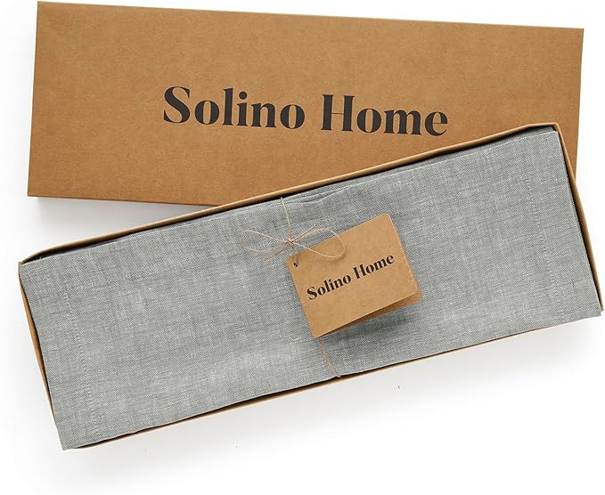 Solino Home Linen Cloth Placemats Set of 4-100% Pure Linen Chambray Grey Placemats 14 x 19 Inch for Fall, Autumn, Thanksgiving - Athena