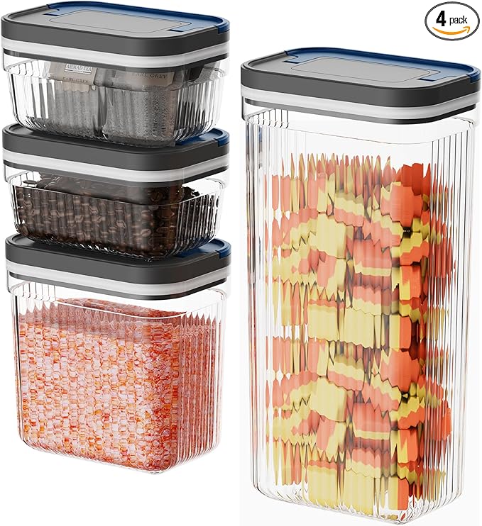 4 PACK Dog Treat Container 0.6 Qt*2+1.5 Qt+3.4 Qt, Airtight Food Storage Container, Clear Food Grade Canisters with Lids, Dog Treat Jar Food Canister Set for Dog Food, Snack, Cookie