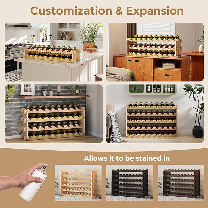JAXPETY Stackable Wine Rack,6-Tier Wobble-Free Modular Wines Holder,Continuously Store Pinot Bottles,Floor Freestanding Storage Display Shelf for Kitchen Cellar Home Bar(54 Bottle)