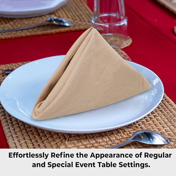 Urban Villa Dinner Napkins Solid Taupe Color Cloth Napkins (Set of 12) Oversized 20x20 Inches 100% Cotton Slub Premium Quality Soft Durable Mitered Corners Reusable Washable Everyday Use Napkins